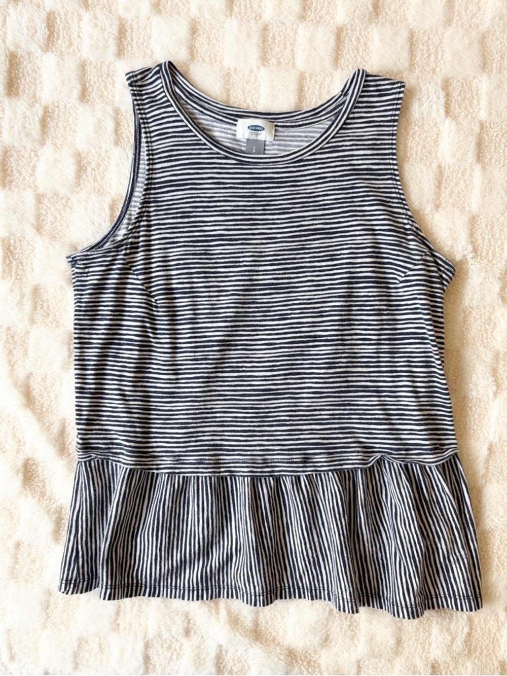 Old Navy Navy White Stripe Peplum Tank Top Sleeveless Small